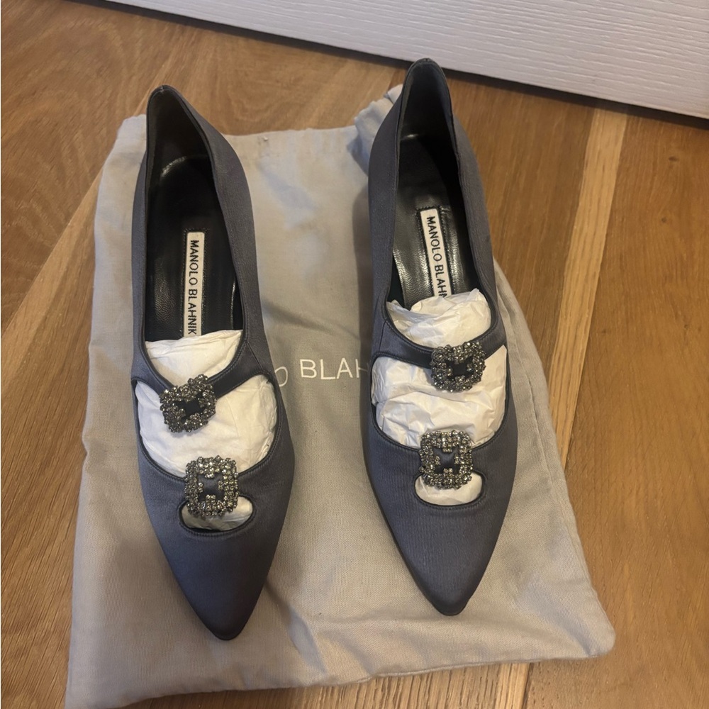 Manolo Blahnik Gray Embellished Heels